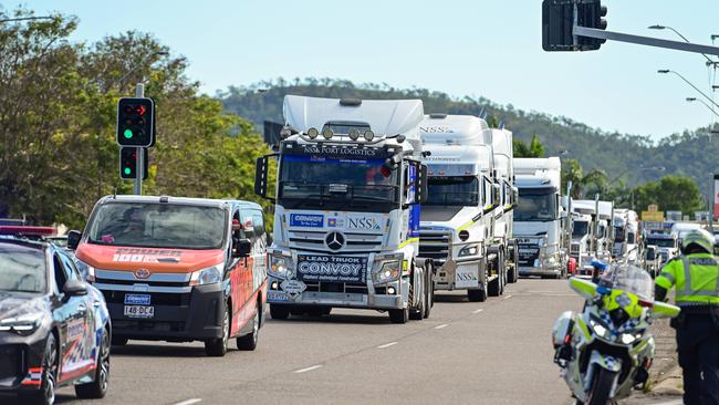 Convoy For The Cure 2025 in Townsville was led by Northern Stevedoring Services. NSS were also the main sponsors of the truck convoy raising much-needed money to help kids who have brain cancer. NSS were also the highest individual fund-raiser for a second successive year. Picture: Scott Radford-Chisholm.
