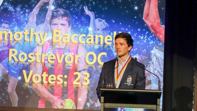 Rostrevor Old Collegians player Tim Baccanello after winning the Keith Sims OAM Medal. Picture: Adelaide Footy League