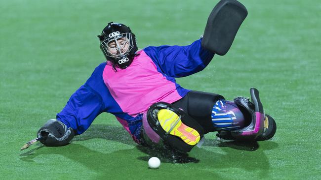 Red Lions keeper Kristi Skuse makes a save in the game against Rangeville in Toowoomba Hockey COVID Cup women round two at Clyde Park, Friday, July 17, 2020. Picture: Kevin Farmer