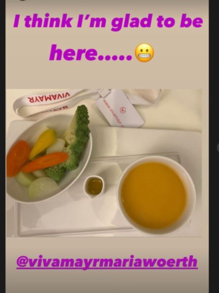 Her dinner included a small portion of vegetables and a bowl of soup. Picture: Instagram/elizabethhurley1