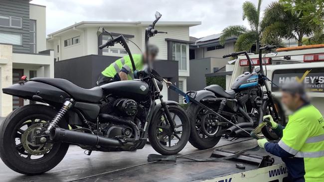 Some of the motorcycles seized in the raids.