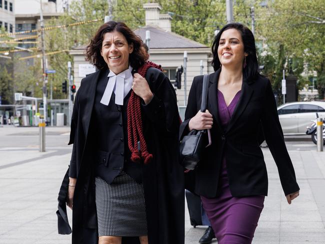 Moira Deeming arrives at the Melbourne Federal Court with her barrister Sue Chrysanthou SC. Picture: NewsWire / Aaron Francis