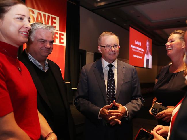 Anthony Albanese Federal Labor leader with Julie Collins member for Franklin, Brian Mitchell member for Lyons, Janie Finlay Labor candidate for Bass and Labor state member for Franklin David O'Byrne.  Tasmanian state Labor election campaign launch at the Hotel Grand Chancellor Hobart.  Picture: Nikki Davis-Jones