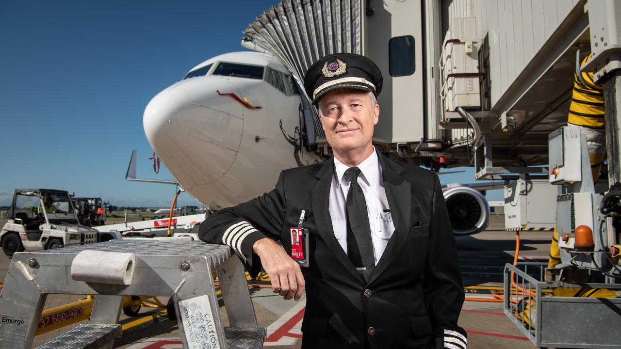 Virgin pilot Captain Gavin Brooks before he head offs on a regional Queensland flight this week. Picture: Brad Fleet