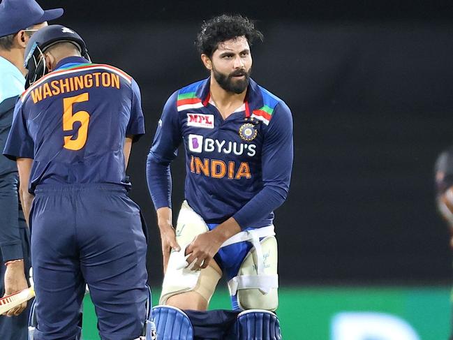 Ravi Jadeja was subbed out with concussion after his whirlwind knock guided India to 161.