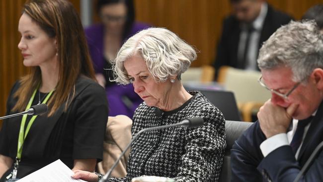 Senator Murray Watt, right, with Secretary of the Department of Home Affairs, Stephanie Foster at Senate Estimates at Parliament House in Canberra. Picture: NCA NewsWire / Martin Ollman