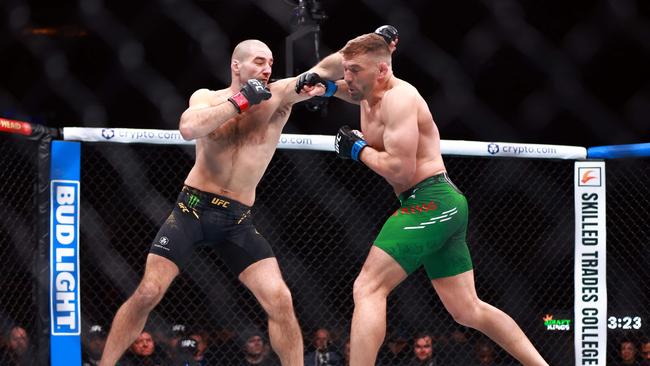 Sean Strickland of the United States fights against Dricus Du Plessis of South Africa in a middleweight title bout during the UFC 297 event at Scotiabank Arena on January 20, 2024 in Toronto, Ontario, Canada. Picture: AFP