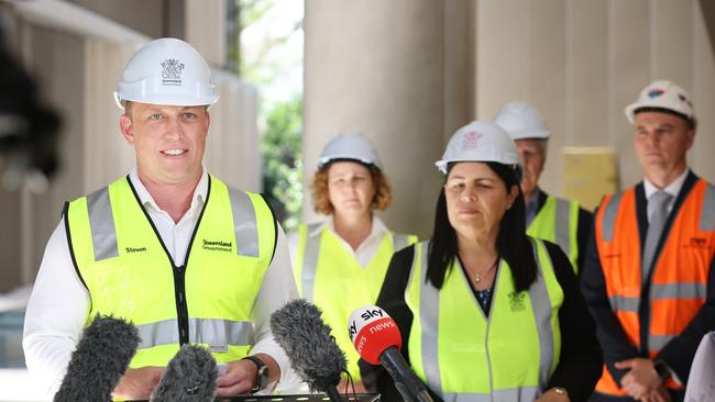 Acting Premier Steven Miles speaking at a press conference on Thursday. Picture: Annette Dew