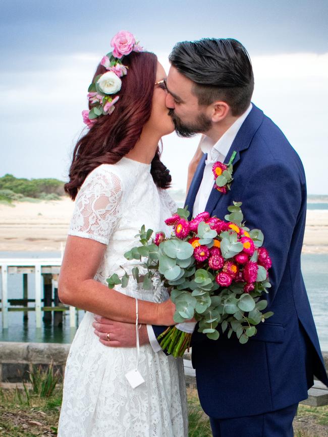 Tess and Alex Everett were married on Friday to avoid lockdown restrictions. Picture: Anita Jenkins