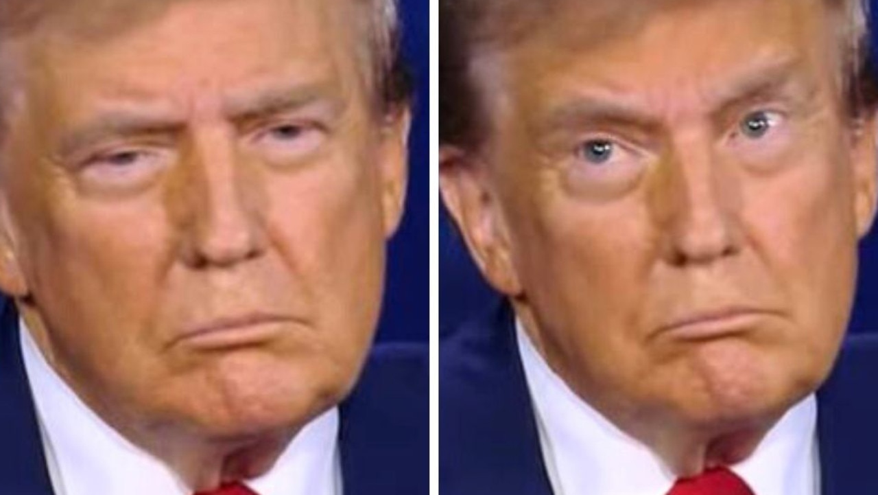 Donald Trump's reaction in the moment Kamala Harris claimed people left his rallies early out of "boredom".