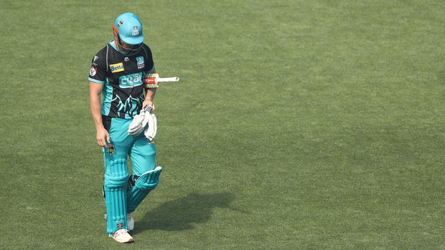 Chris Lynn trudges from Bellerive Oval after being dismissed by the Hobart Hurricanes. Picture: Robert Cianflone/Getty Images