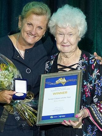 Mayor Karen Williams congratulates Rita Morris on her Senior Citizen of the Year Award. Picture: Redland City Council.