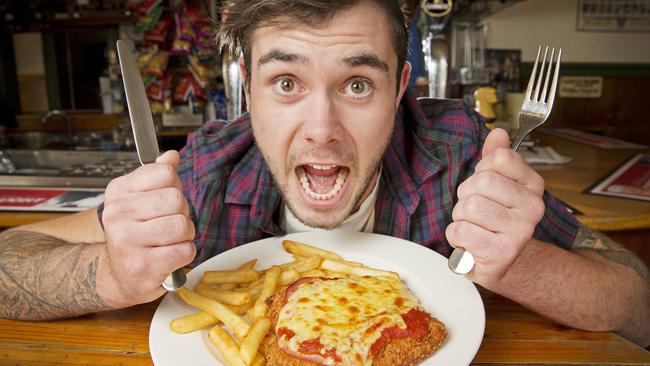 Nick Lye loves a good parma at Williamstown's Stag's Head Hotel. Picture: Nathan Dyer