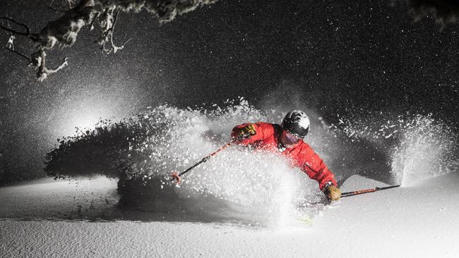 Skier Drew Jolowicz gets first powder turns of a big storm system. Picture: Dylan Robinson