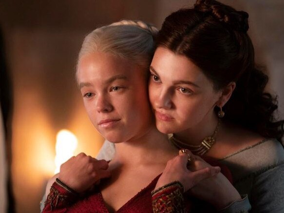 Milly Alcock and Emily Carey appear as younger versions of Rhaenyra and Alicent in House of the Dragon. Picture: HBO