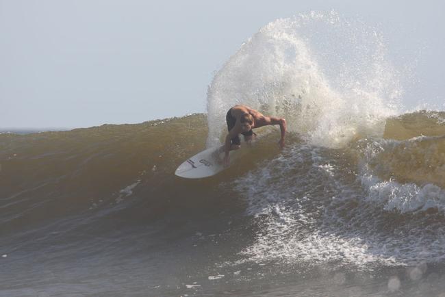 The moves were bigger and the tubes getting longer as the swell from an ex-cyclone sends massive waves onto the Sunshine Coast point breaks. Picture: Nicholas Falconer