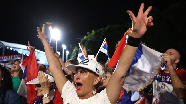 Serbian fans celebrate in Garden Square.