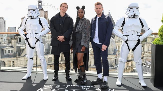 Hayden Christensen, Moses Ingram and Ewan McGregor attend the Obi-Wan Kenobi photocall. Picture: Kate Green/Getty Images.