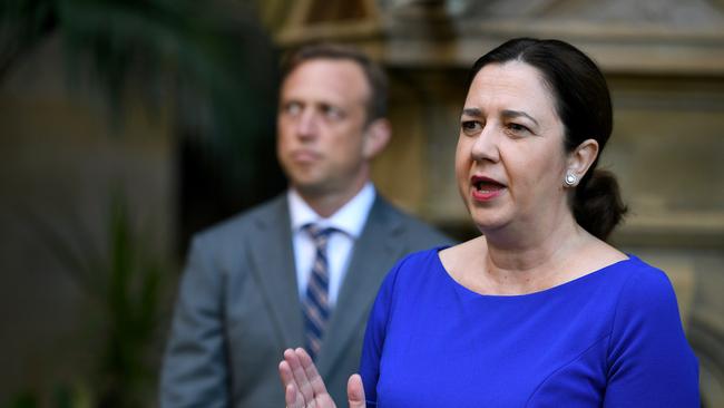 Queensland premier Annastacia Palaszczuk with Health Minister Steven Miles (AAP image, John Gass)