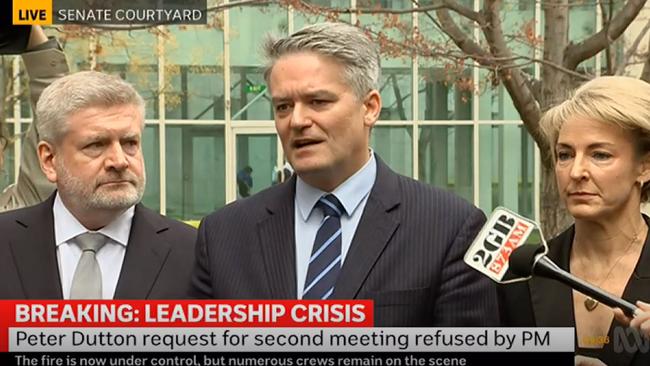 Mathias Cormann, Michaelia Cash and Mitch Fifield have resigned from cabinet. Picture: ABC