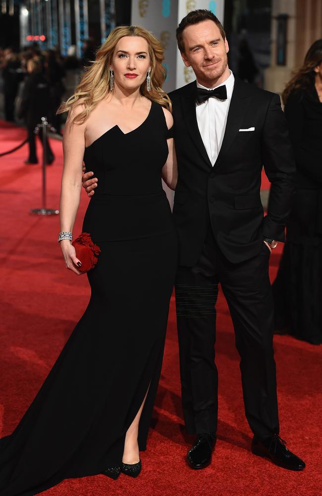 Kate Winslet and Michael Fassbender attend the British Academy Film Awards at the Royal Opera House on February 14, 2016 in London. Picture: Getty