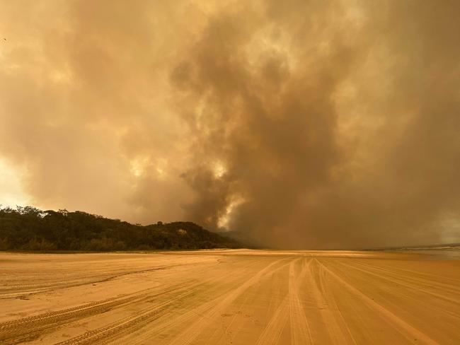 The fire burning near Cathedral's on Fraser Island.