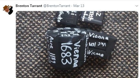 Tarrant posted photos to his now-suspended Twitter account of what appears to be guns, ammunition and a military-style vest.