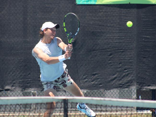 Australian Zachary Adam-Gedge during his final 16 matchup against Japan's Yuichiro Inui at the ITF World Tennis Tour Cairns International. Picture: Jake Garland