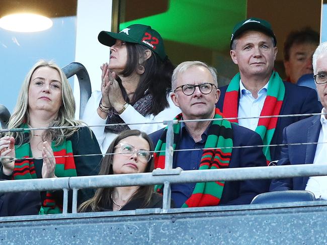 SYDNEY, AUSTRALIA – APRIL 09: Anthony Albanese watches the Rabbitohs vs St George. Photo by Mark Metcalfe/Getty Images.