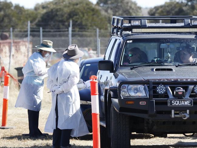 Queensland Health workers test locals in Blackwater for Covid Virus at the Blackwater Show grounds - Photo Steve Vit