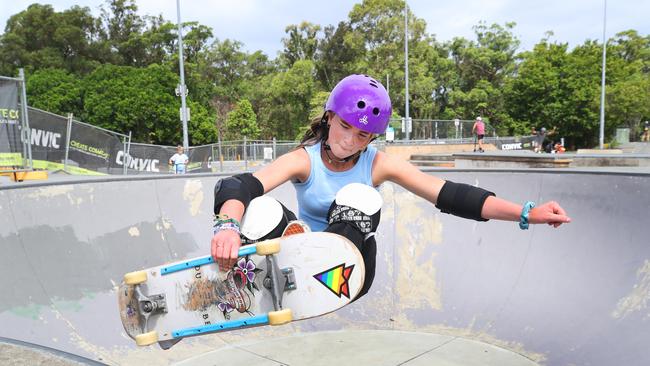 You go, girl: a skateboarder in action. Picture Glenn Hampson