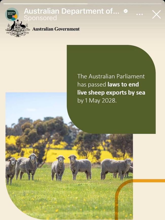 Part of the $2.3 million advertising campaign for the live export transition program which included social media posts.