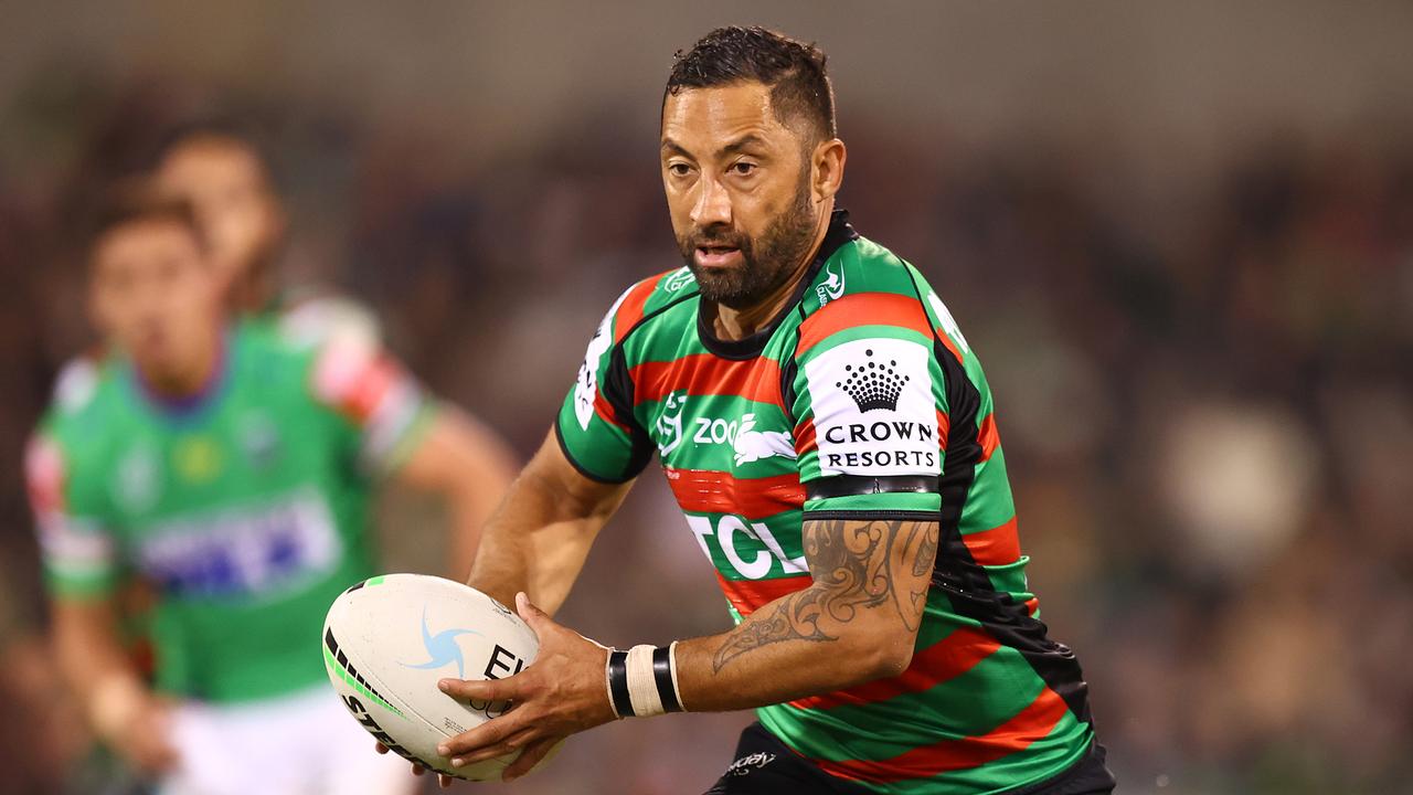 CANBERRA, AUSTRALIA – APRIL 29: Benji Marshall of the Rabbitohs runs the ball during the round eight NRL match between the Canberra Raiders and the South Sydney Rabbitohs at GIO Stadium, on April 29, 2021, in Canberra, Australia. (Photo by Mark Nolan/Getty Images)
