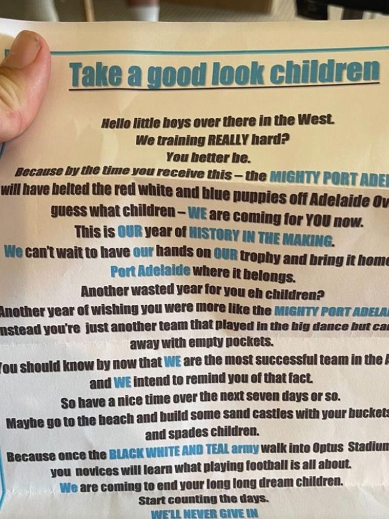 The Port Adelaide supporter's bold letter blew up in their face.