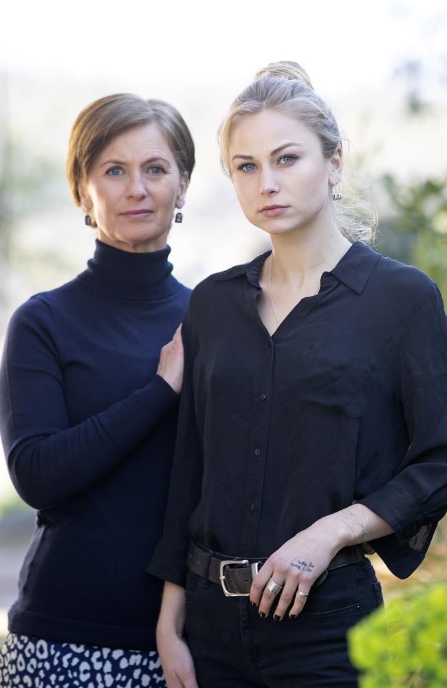 Sexual abuse survivor Grace Tame and her mother Penny Plaschke. Picture: Chris Kidd