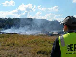 EPA MONITORING: North Coast-based EPA Unit Head Waste Compliance, Scott Hunter watching the fire at the Lismore Recycling & Recovery Centre in Wyrallah Rd from a safe distance. Picture: Supplied