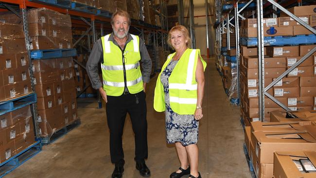 G&amp;R Wills Wholesalers manager Ian Jesson with Assistant Minister for Northern Australia Michelle Landry. Picture: Katrina Bridgeford