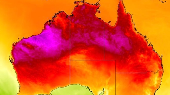 A hot air mass over the country’s north is causing temperatures to soar above 45C across multiple locations in Western Australia, Queensland and NSW. Picture: Supplied / Weatherzone