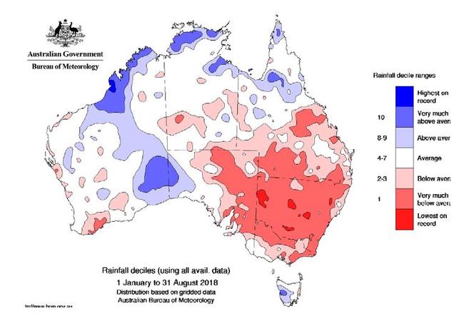 Rainfall across Australia this year.