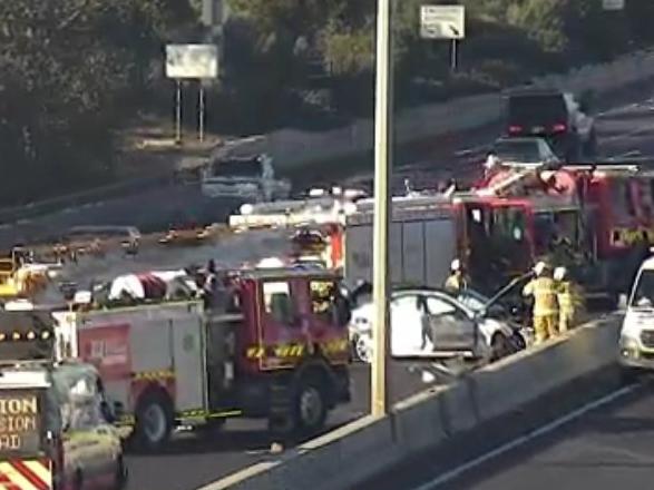 Three of the five Greensborough-bound lanes of the M80 Ring Road are closed after Sydney Road after nasty collision.