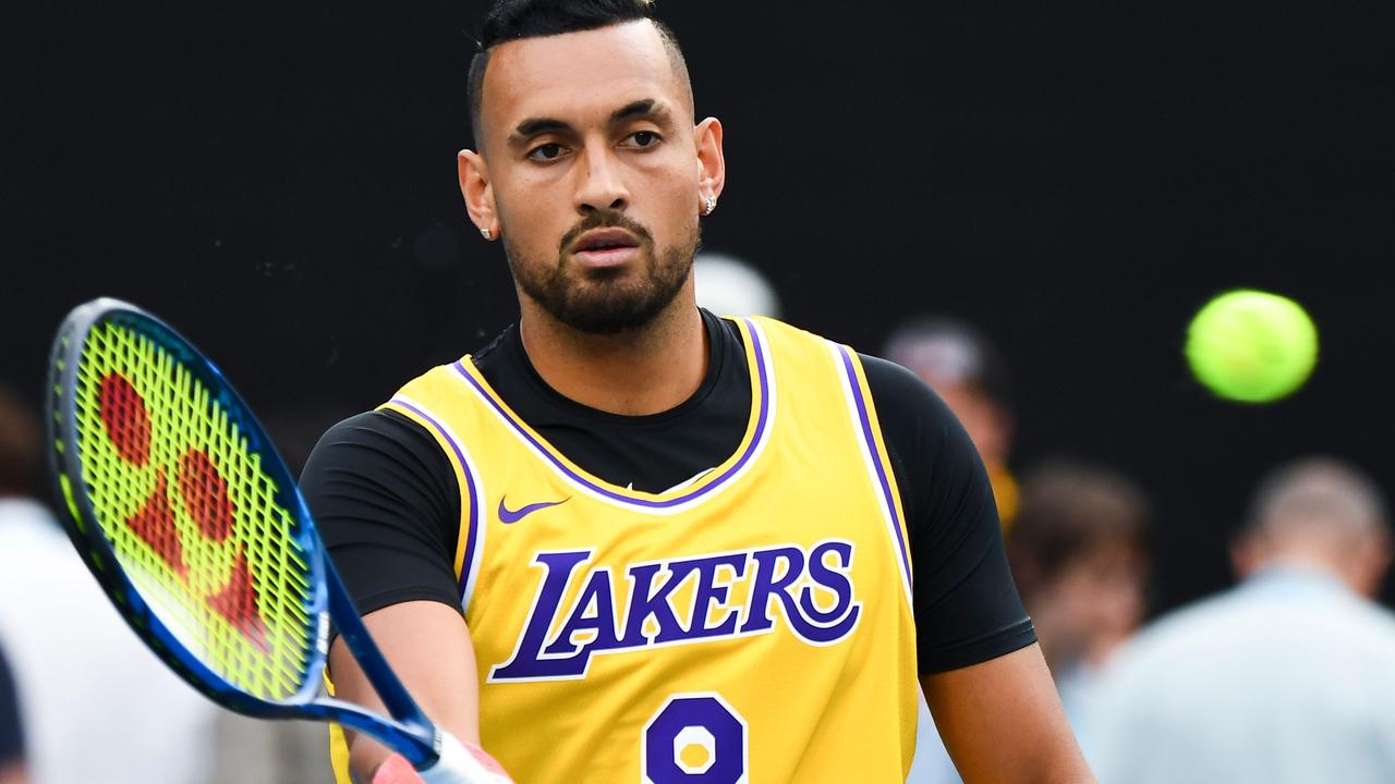 Nick Kyrgios wore a Kobe Bryant jersey at the Australian Open tennis tournament after the NBA star’s tragic death. Picture: William West / AFP