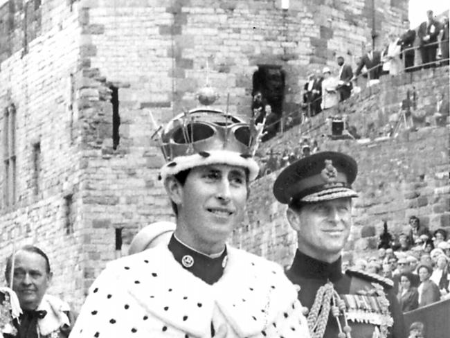 King Charles 111, back in 1969, in royal attire and crown at an Investiture in Wales, Carnarvon Castle.