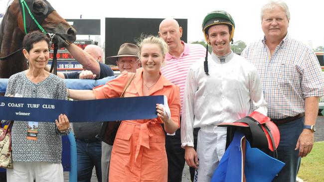 Jockey Ryan Plumb (front right) has a current strike rate of 21% this season at the Gold Coast. Photo: Jessica Hawkins/Trackside Photography.