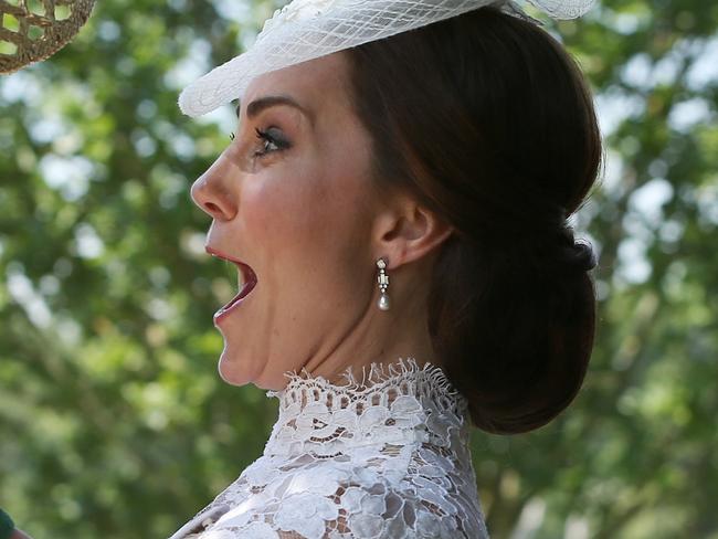 ONE TIME WEB USE ONLY - FEE APPLIES FOR REUSE -  HRH Sophie, The Countess of Wessex loses her balance and falls on to HRH Catherine, The Duchess of Cambridge as the carriages pull away ahead of Day 1 of  Royal Ascot 2017Â© Jason DawsonDistributed by nunnsyndication.com  Picture: Jason Dawson/Nunn Syndication