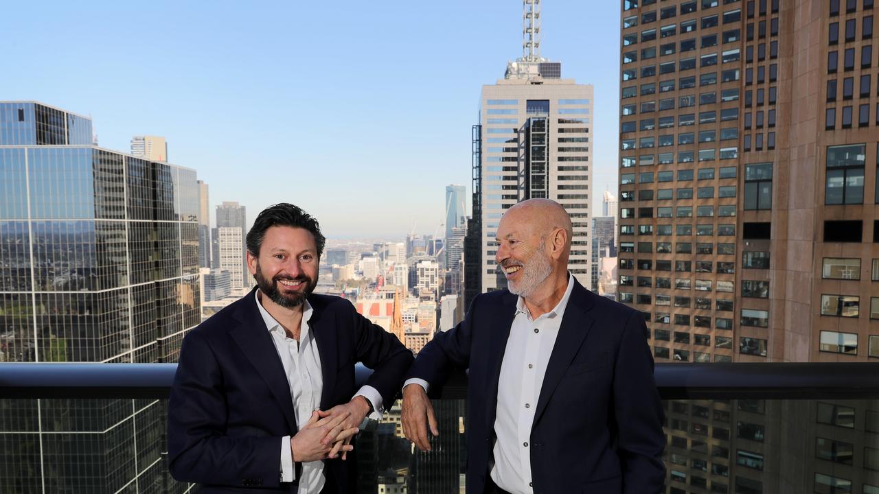 Pictured are Matt Heine, CEO of Netwealth, (left) and his father, Michael Heine, a director of the company. Stuart McEvoy/The Australian.