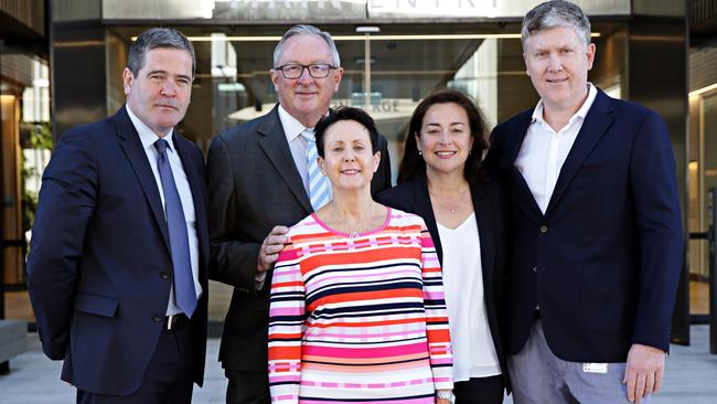 MD &amp; CEO Healthcope Gordon Ballantyne, MP Brad Hazzard, CEO of NBH Deborah Latta, Surgeon Stuart Pincott and Medical Director of NBH Louise Messara out the front of the new Northern Beaches Hospital on October 30. Picture: Adam Yip.