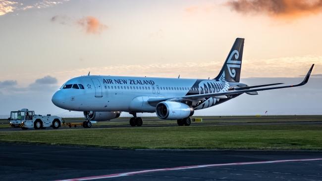 Air New Zealand Airbus taxiing at Auckland International Airport.