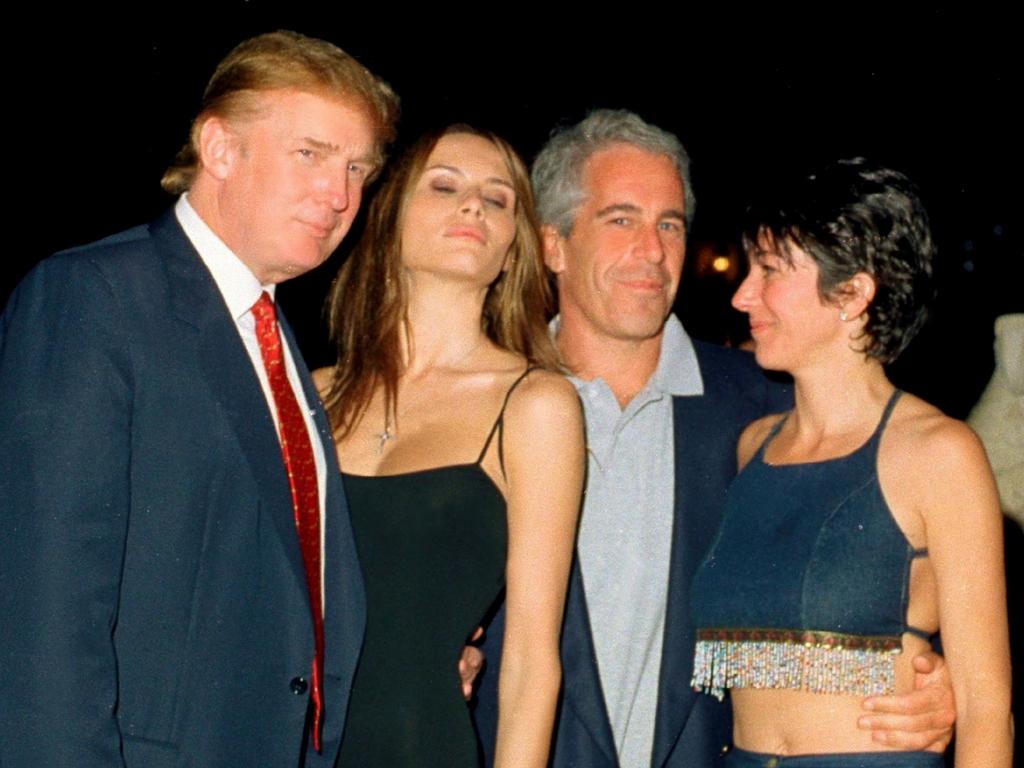 Donald and Melania Trump with convicted sex offender Jeffrey Epstein and British socialite Ghislaine Maxwell at Mar-a-Lago. Picture: Davidoff Studios/Getty Images