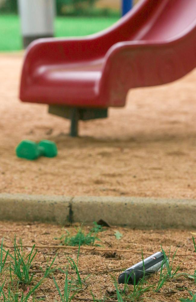 A deodorant can left lying near a children’s playground. Picture Glenn Campbell