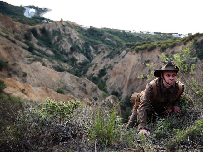 Andrew Carswell dressed in ANZAC uniform on Walkers Ridge / Picture: Sam Ruttyn